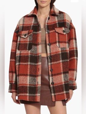 Avec Les Filles pumpkin spice boyfriend plaid shacket coat ANTHROPOLOGIE